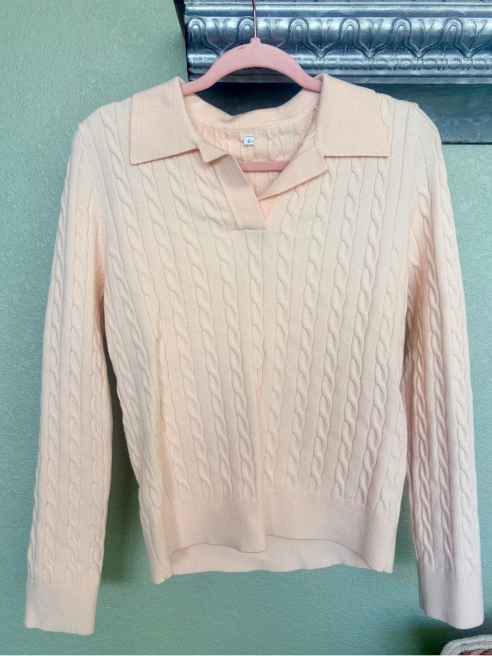 🤍Muted Peachy Pink🤍Women's Cable Knit Polo Sweater
